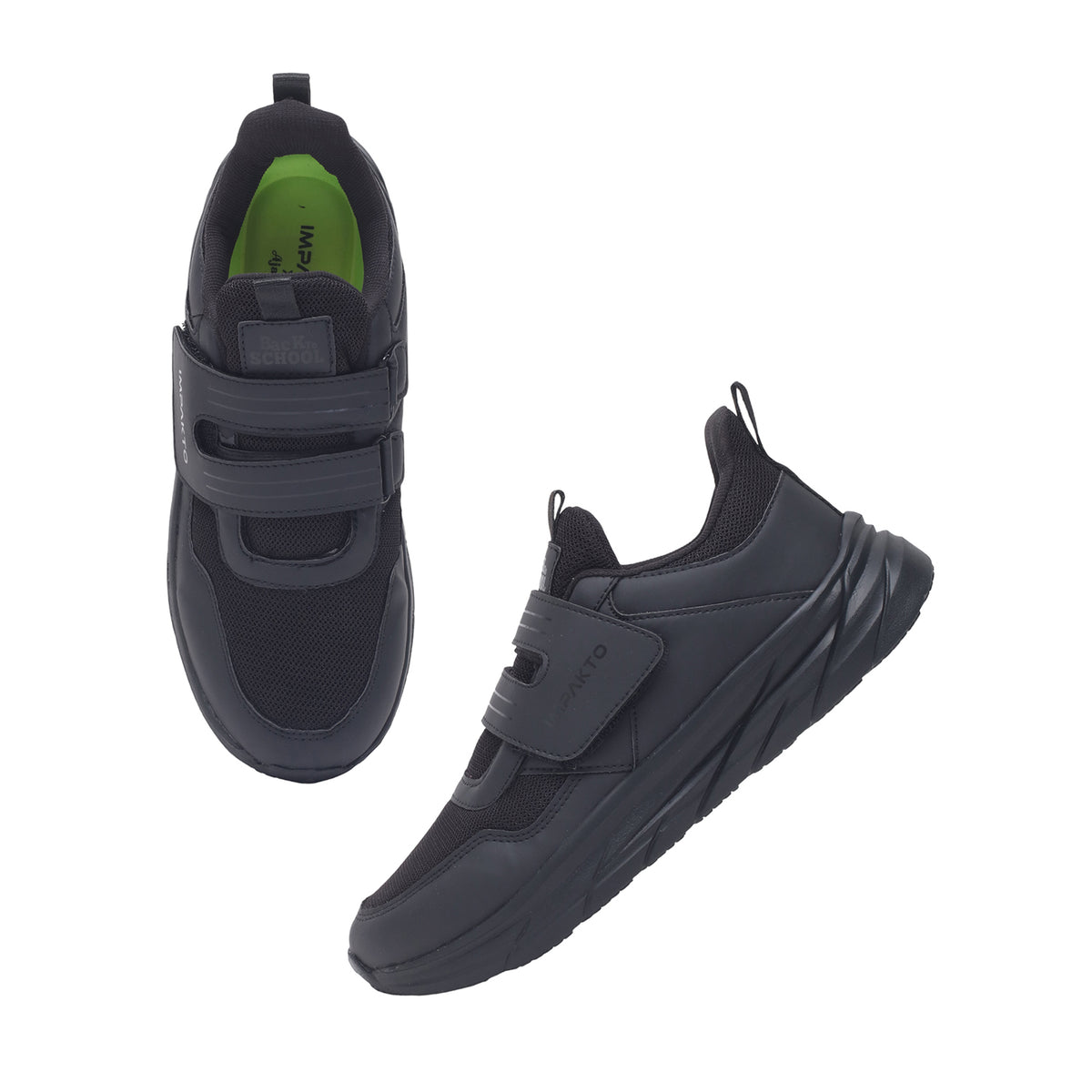 Impakto Study Soles Black Kids Velcro School Shoes.