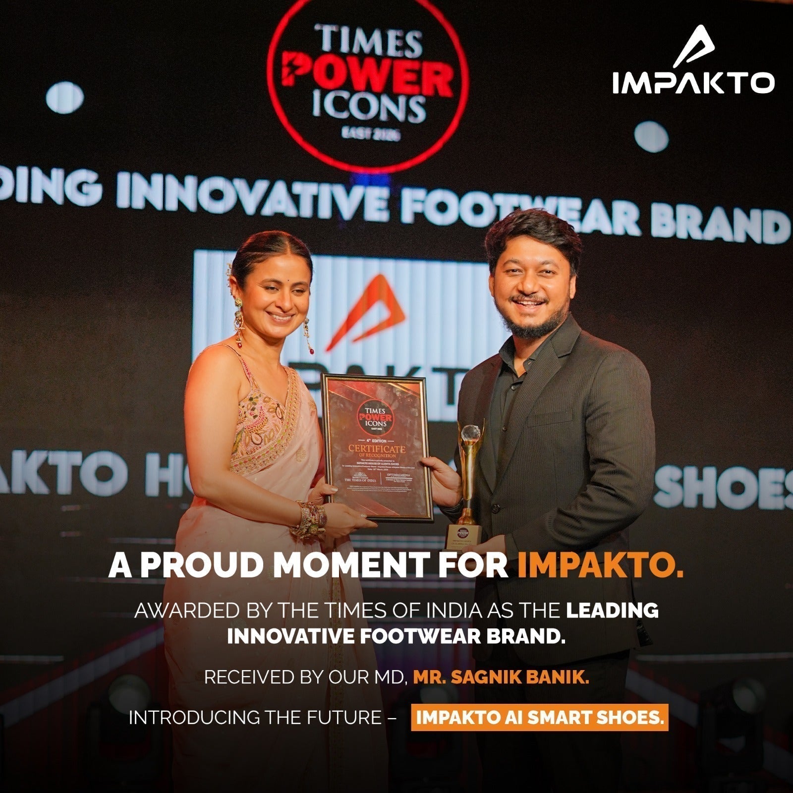 IMPAKTO Recognised as the Leading Innovative Footwear Brand at Times Power Icons 2026