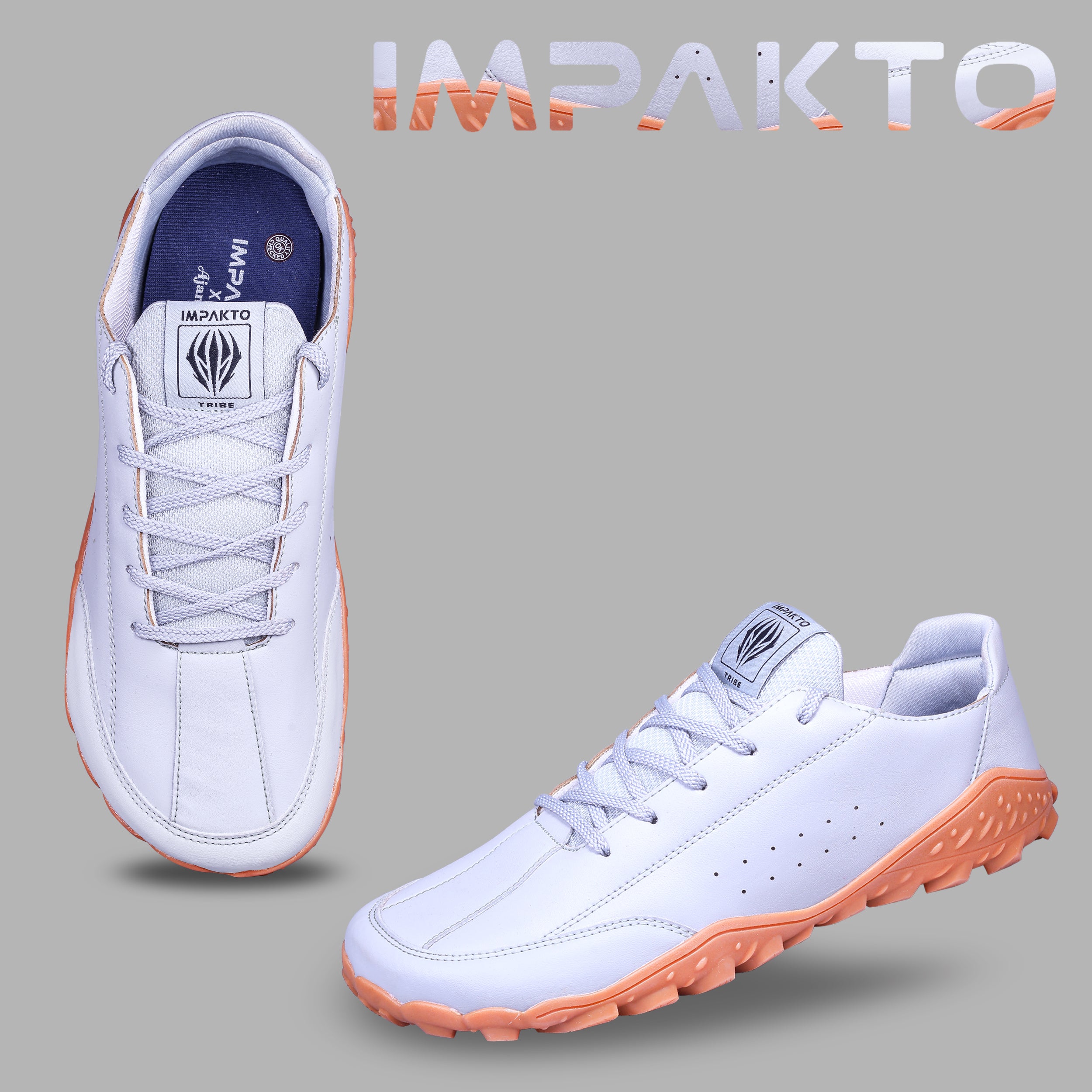 Impakto Men's Grey Barefoot Shoe with Rubber Trekking Sole - AS3366