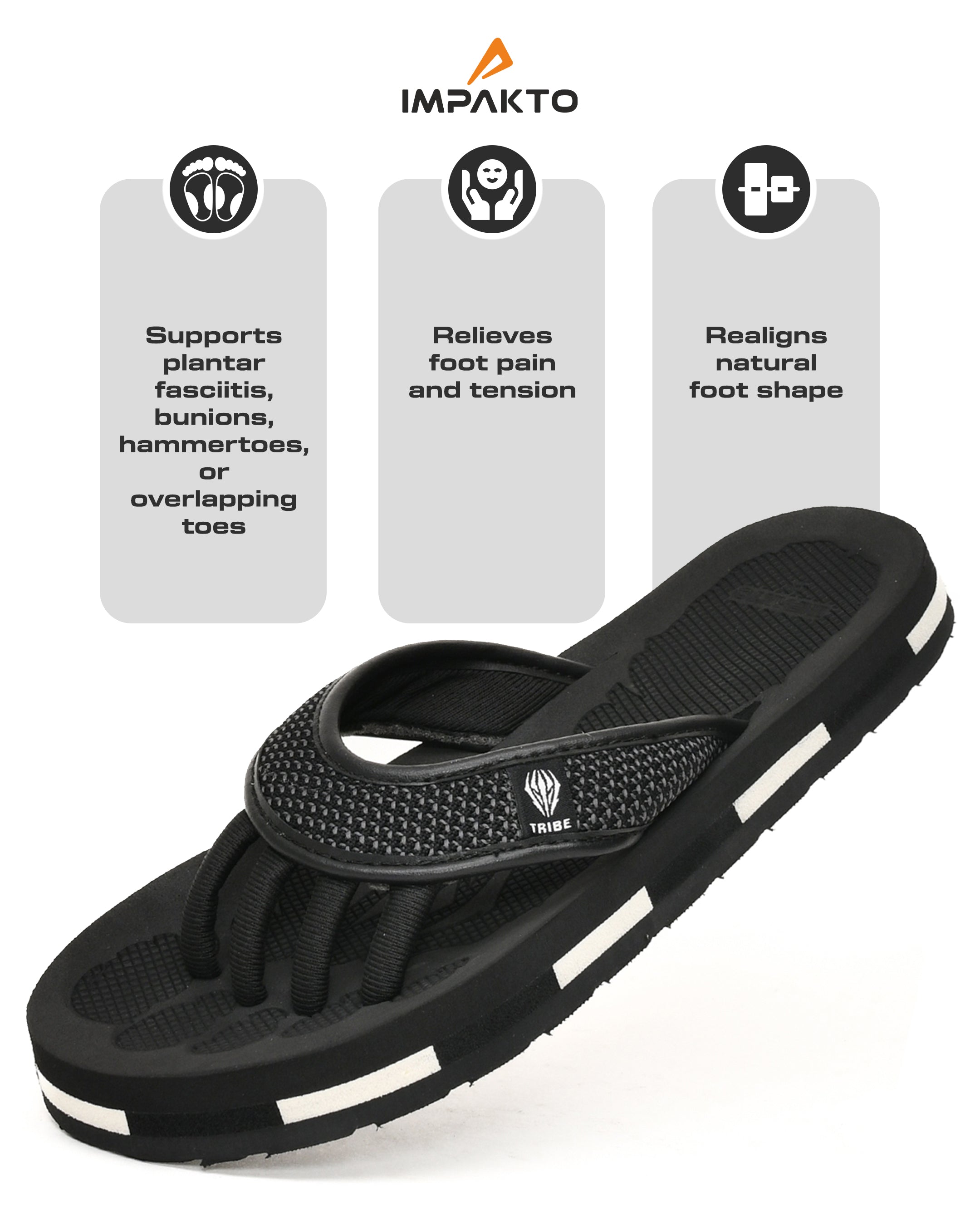 Impakto TRIBE 5-Finger Toe Separator Slippers - Black