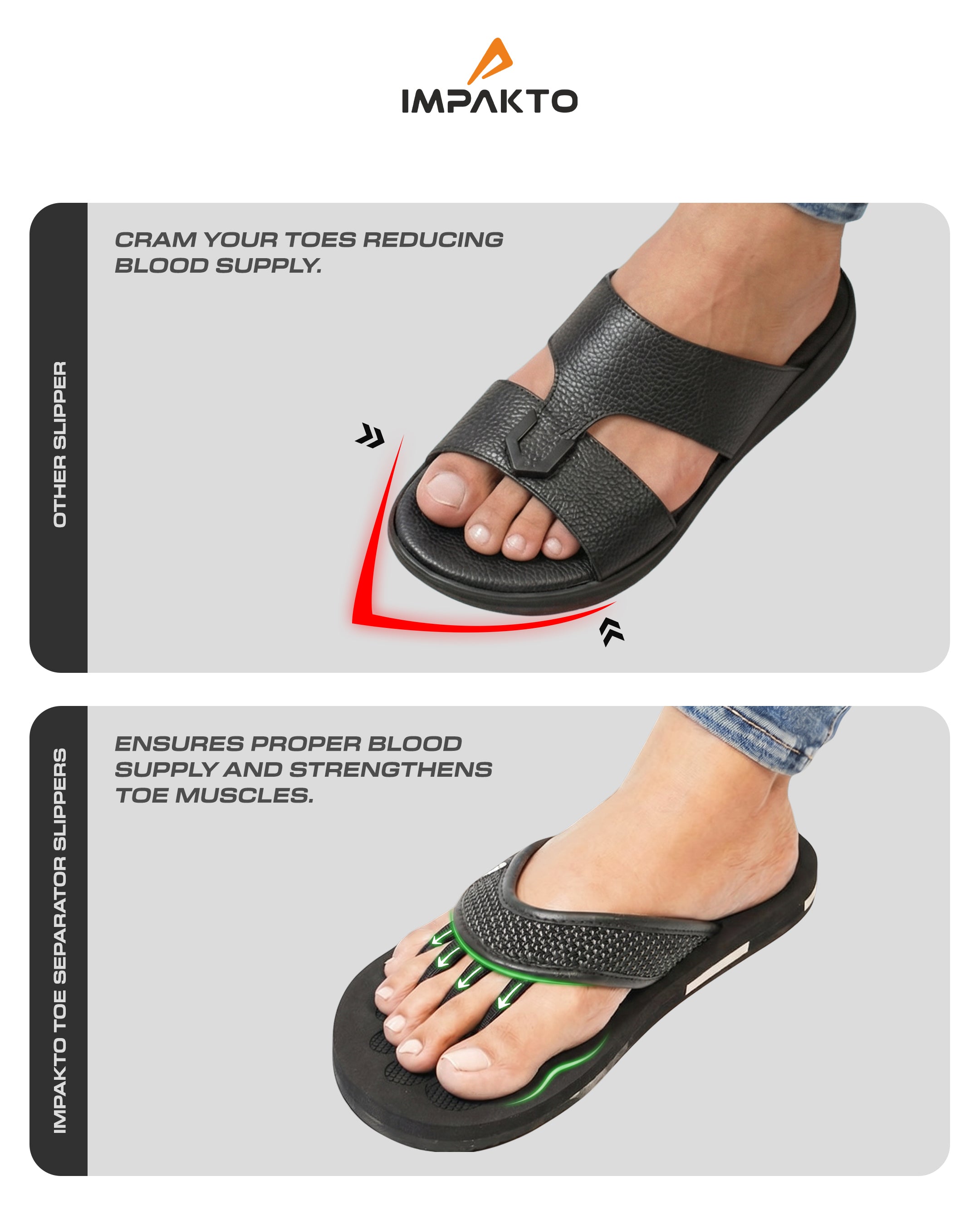 Impakto TRIBE 5-Finger Toe Separator Slippers - Black