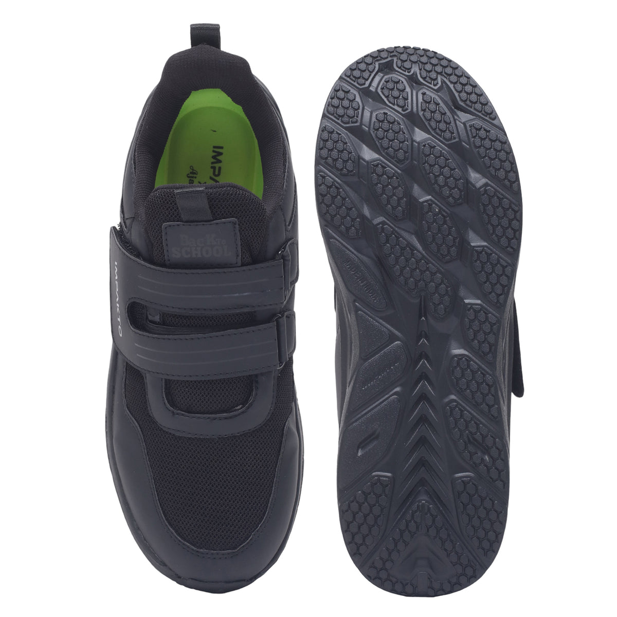 Impakto Study Soles Black Kids Velcro  School Shoes.