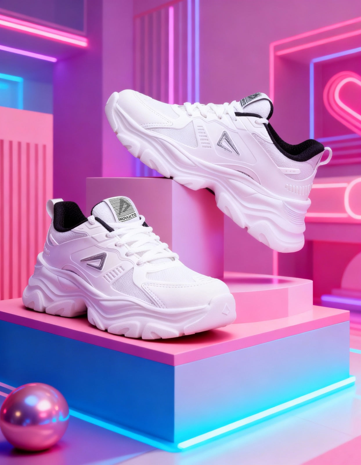 Impakto Chunky CoreMax Women's White Sneakers - AS4104