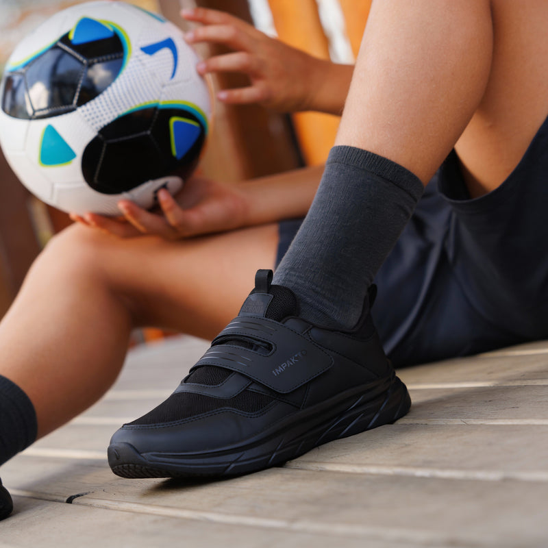 Impakto Study Soles Black Kids Velcro  School Shoes.