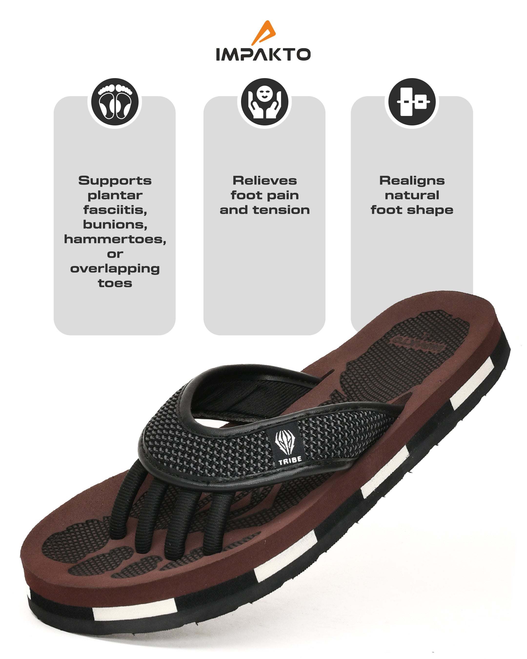 Impakto TRIBE 5-Finger Toe Separator Slippers - Brown