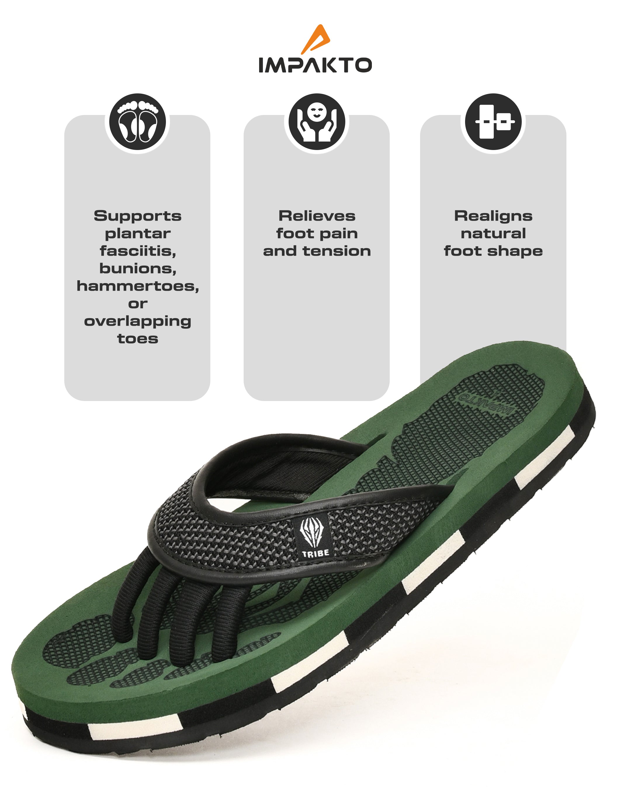 Impakto TRIBE 5-Finger Toe Separator Slippers - Olive
