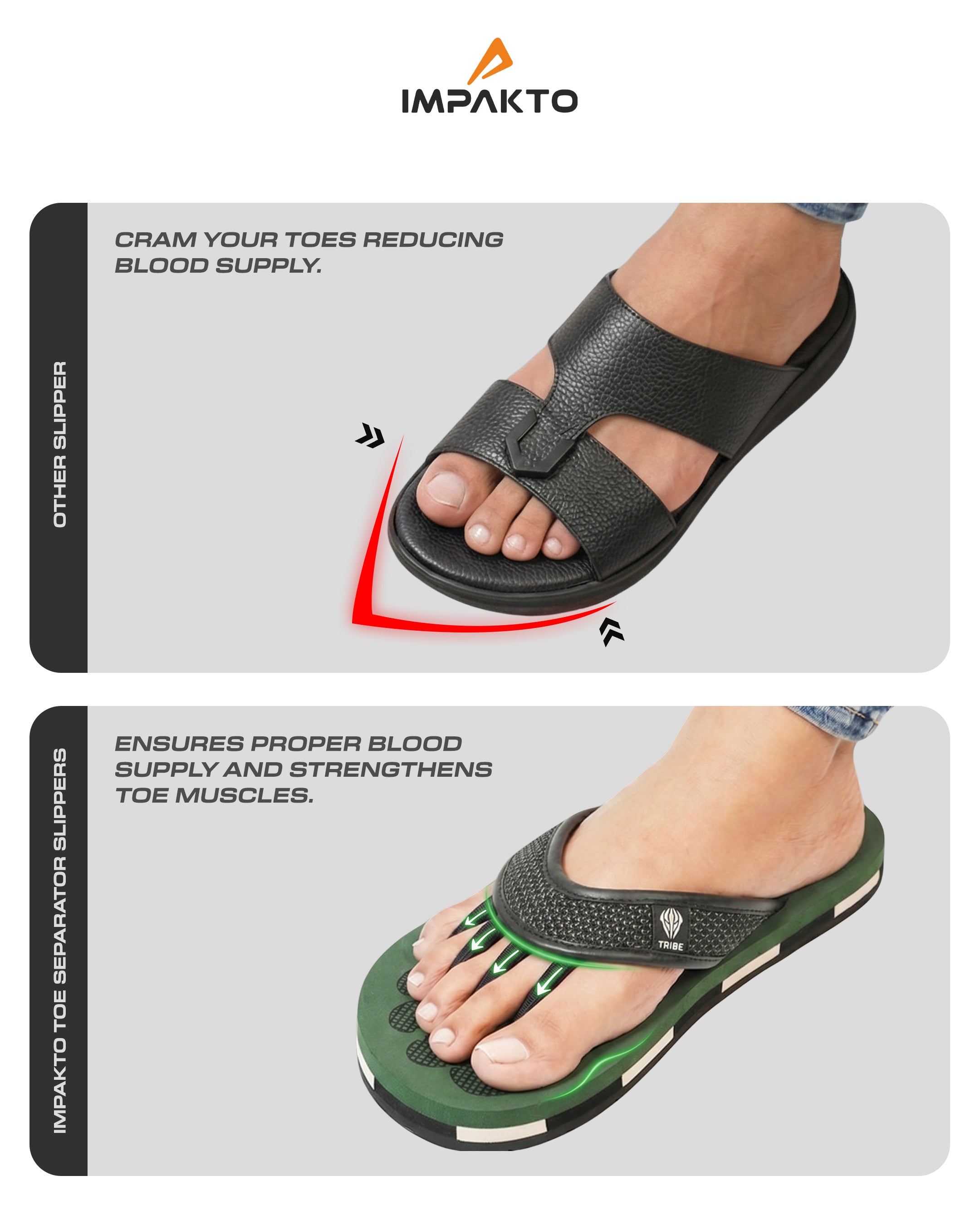 Impakto TRIBE 5-Finger Toe Separator Slippers - Olive