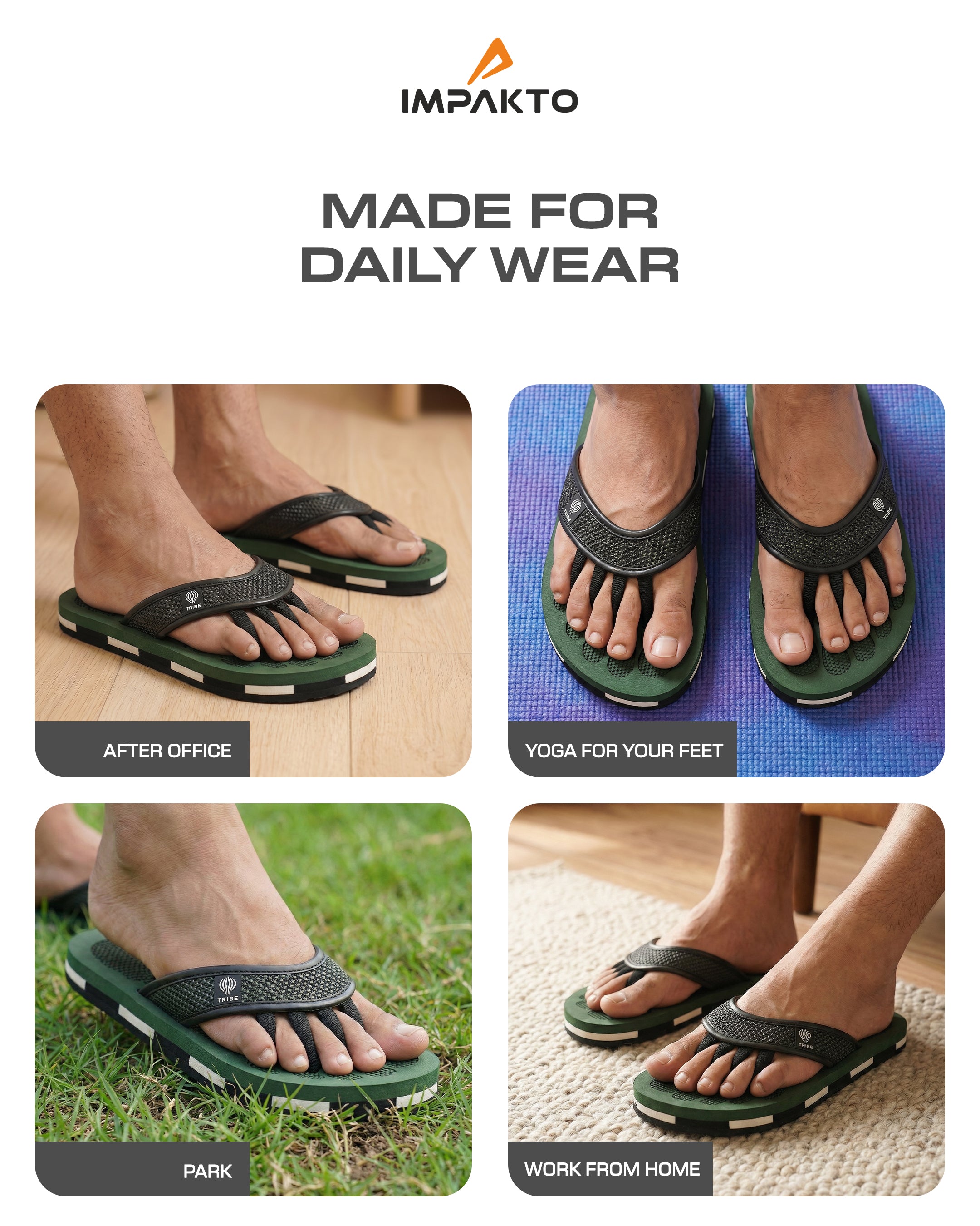 Impakto TRIBE 5-Finger Toe Separator Slippers - Olive