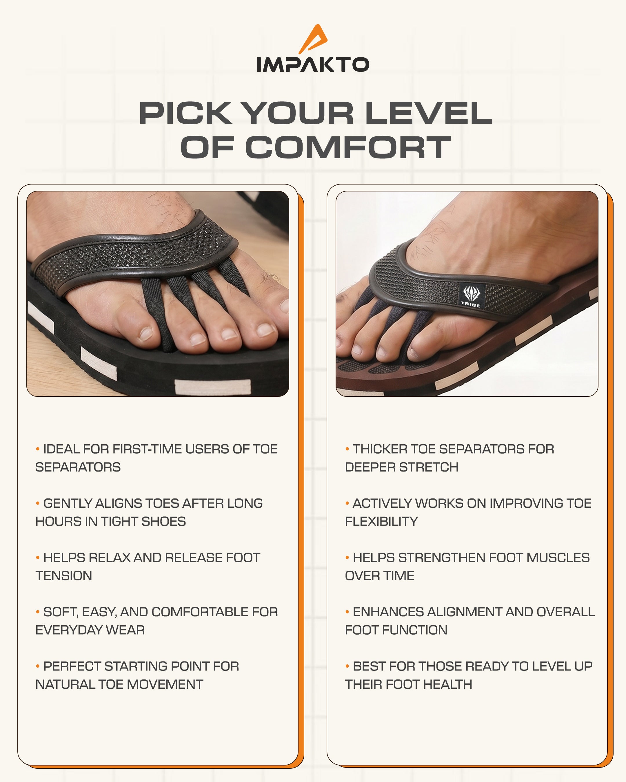 Impakto TRIBE 5-Finger Toe Separator Slippers - Brown
