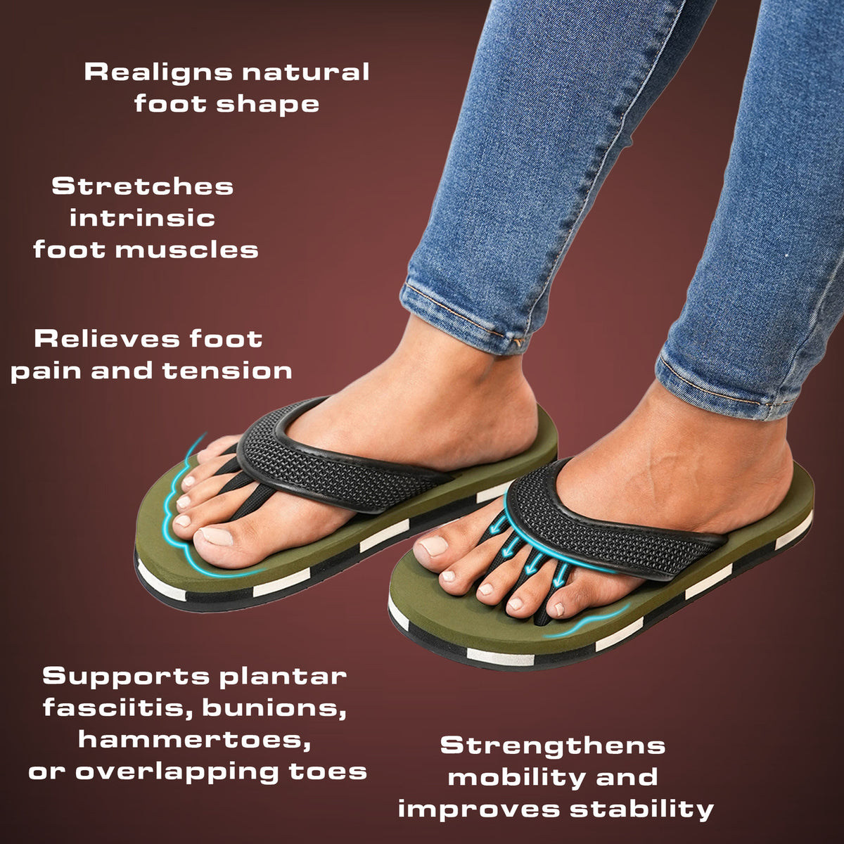 Impakto Men 5 Finger Slippers, Realigns Foot, Stretches Muscles,Relief Pain