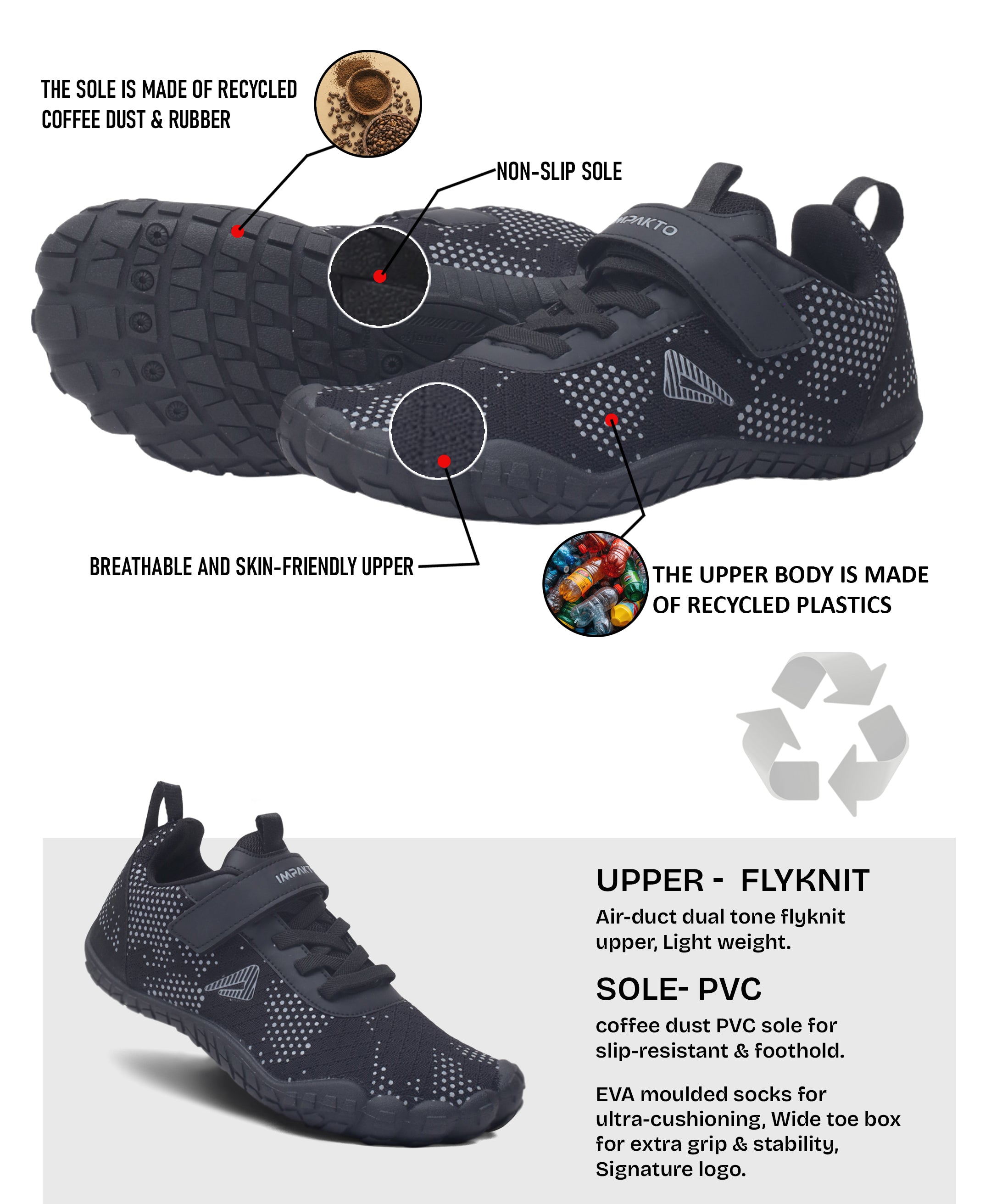 Impakto Barefoot Rooted Men Black Gym Shoes with Wide Toe Box,Zero-Drop Design,Training & Lightweight Shoes- AS3211