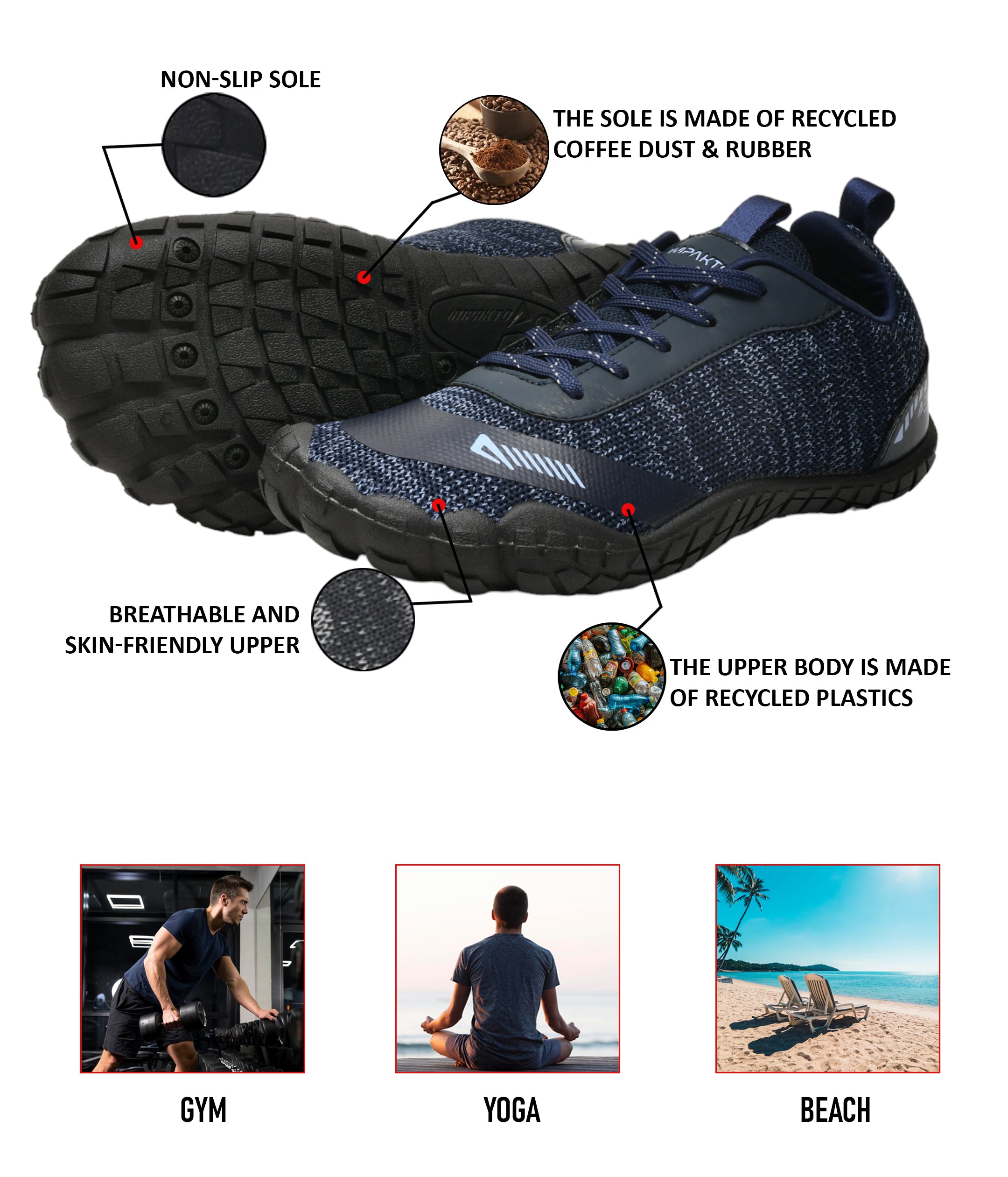 Impakto Barefoot Rooted Men Gym Shoes with Wide Toe Box,Zero-Drop Design,Training & Lightweight Shoes -AS3210