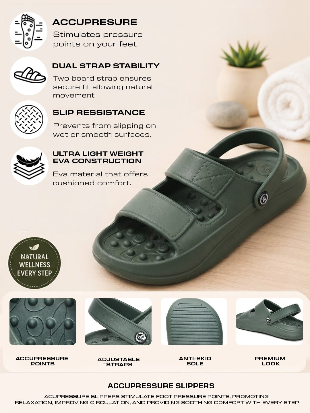 Impakto Accupressure Slip-On Sandals