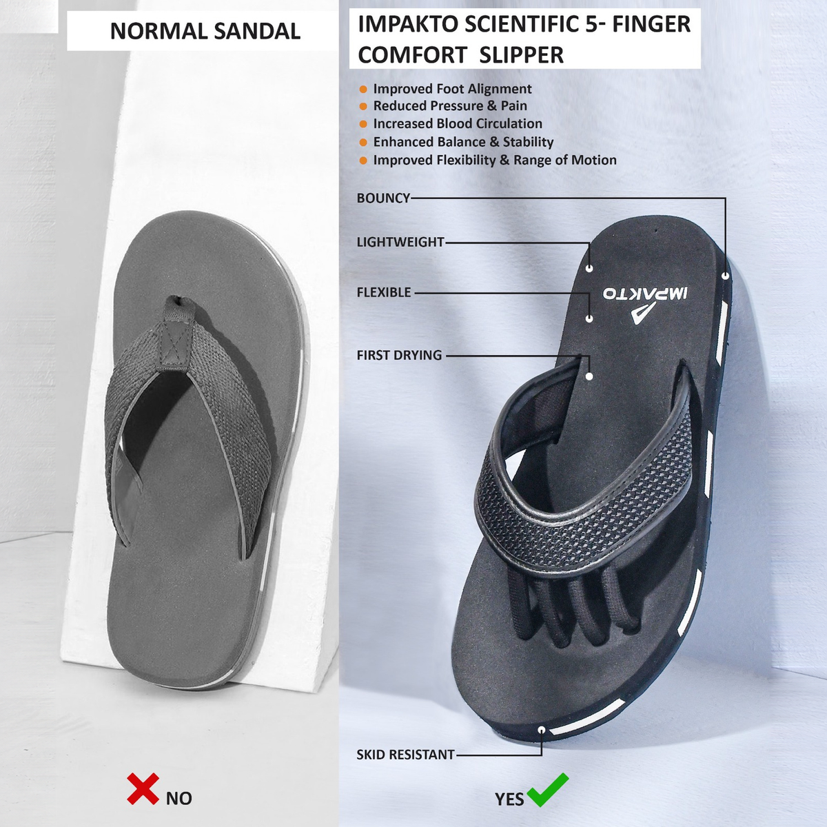 Impakto Men 5 Finger Slippers, Realigns Foot, Stretches Muscles,Relief Pain