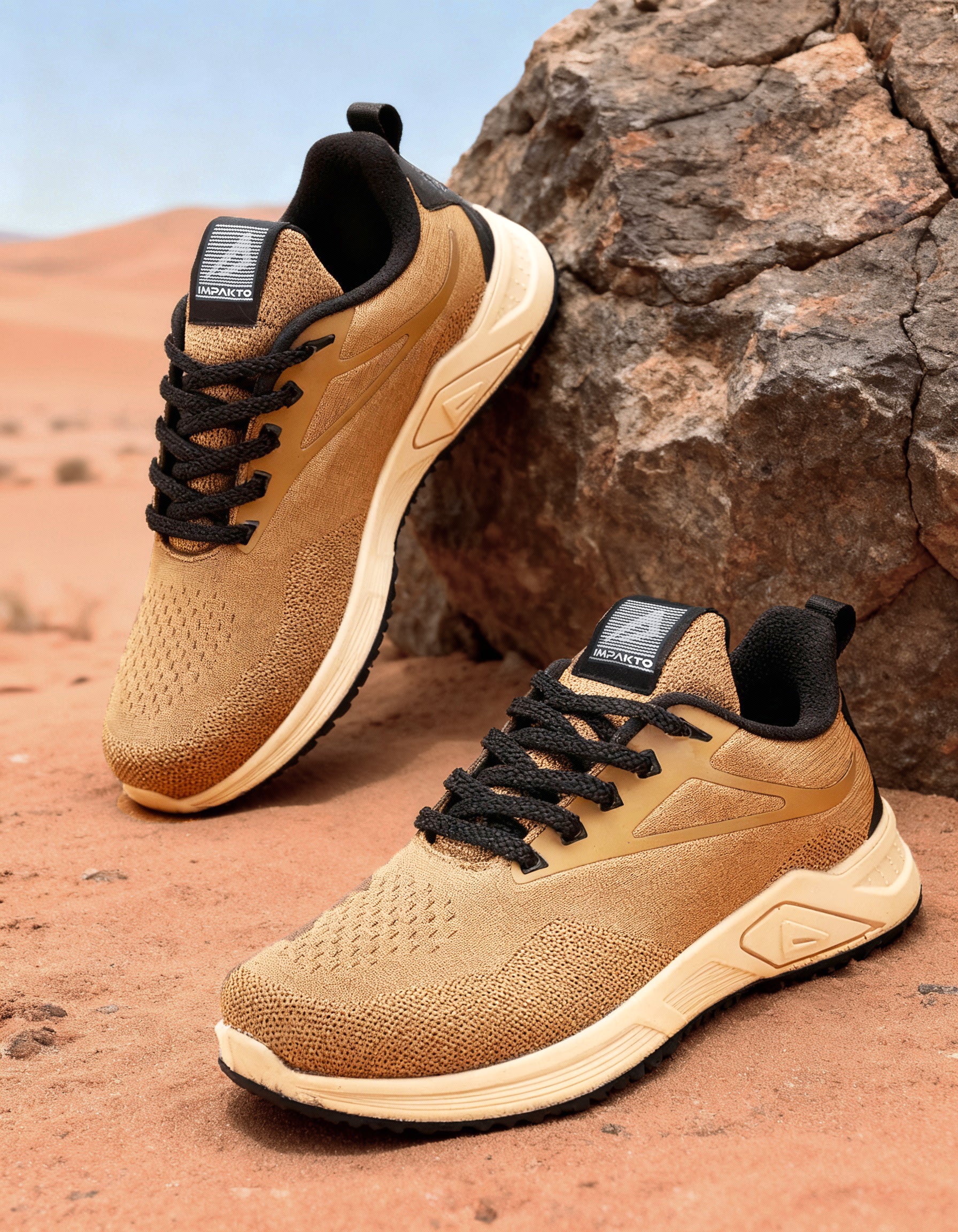 Impakto JetGrip Tan Court Shoes With Minimalist Sporty Design & PU Cushioning- AS3417